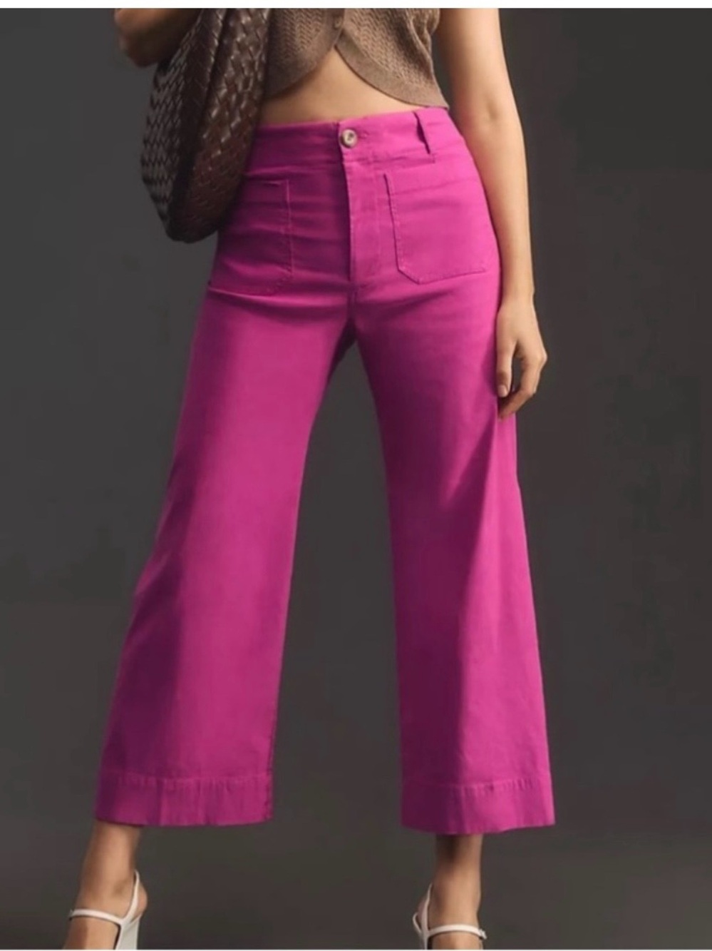 Maeve The Colette Cropped Wide-Leg Trousers from Anthropologie Magenta 6P
